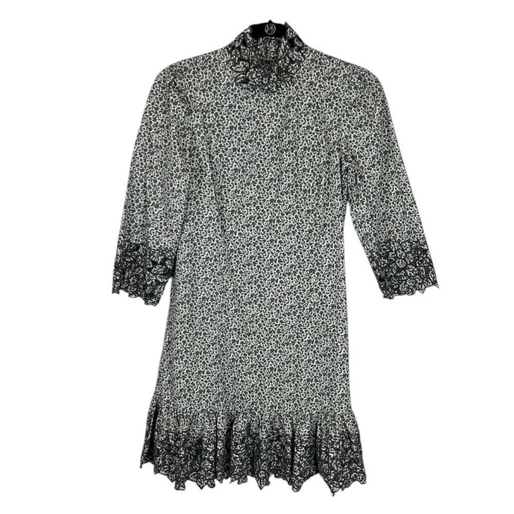 LA VIE Rebecca Taylor Marcelle ruffle hem gray floral shift dress XS